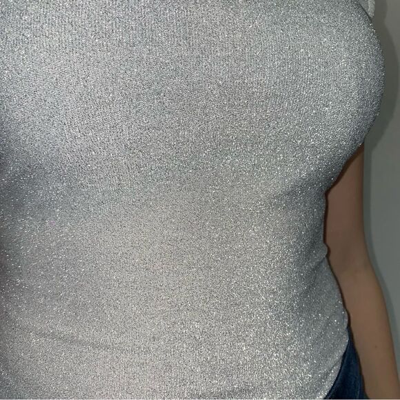 Iris Womens Stretch Allover Shiny Metallic Scoop Neck Sleeveless Bodysuit Size M - Picture 5 of 11